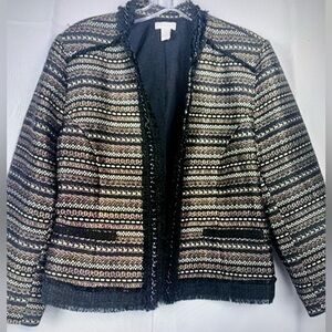 Chicos Womens Tweed Black Gold Open Blazer Size 2/14